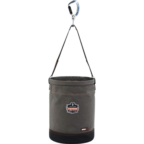 Arsenal 5940 Swiveling Carabiner Canvas Hoist Bucket - Reinforced, Handle, Pocket, Durable, Storm Drain - 14" - Plastic, Nylon, Nickel Plated, Synthetic Leather, Canvas - Gray - 1 Each