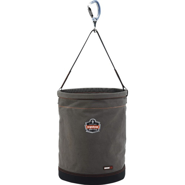 Arsenal 5945 Swiveling Carabiner Canvas Hoist Bucket - Reinforced, Handle, Pocket, Durable, Storm Drain - 17.8" - Plastic, Nylon, Nickel Plated, Synthetic Leather, Canvas - Gray - 1 Each