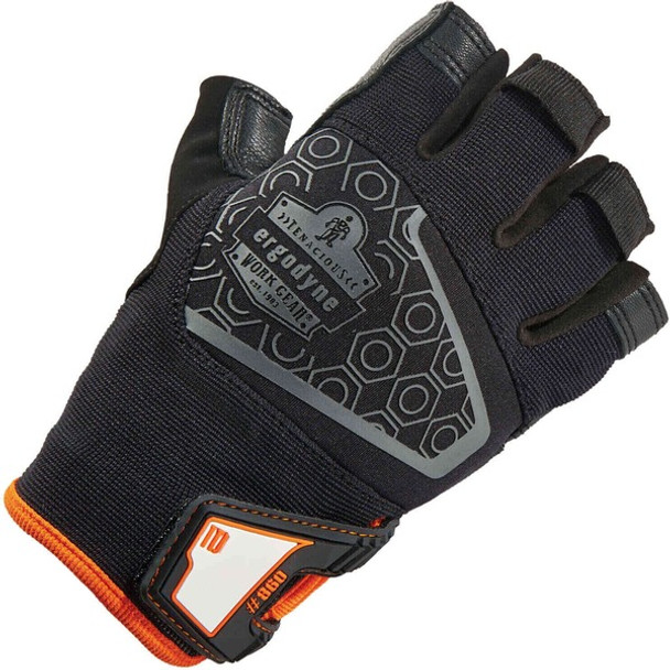 Ergodyne ProFlex 860 Heavy Lifting Utility Gloves - Small Size - Half Finger - Black - Padded Palm, Reinforced Thumb, Breathable, Brow Wipe Thumb, Molded, ID Tab, Pull-on Tab, Durable - For Heavy Lifting - 1 - 1" Thickness - 10" Glove Length
