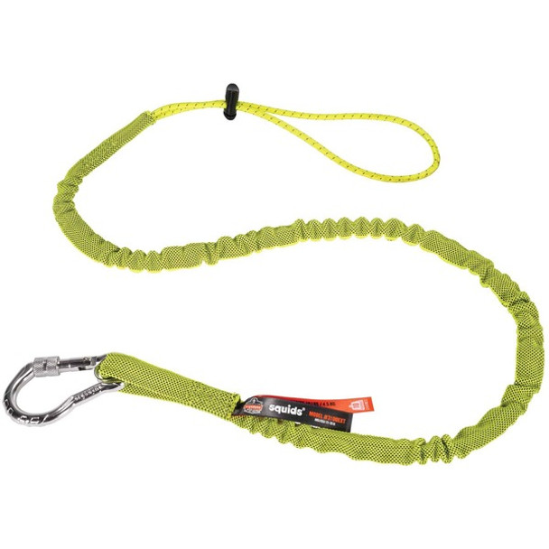 Squids 3100 Extended Single Carabiner Tool Lanyard - 6 / Carton - 10 lb Load Capacity - Extended - Carabiner Attachment - 11.3" Height x 1" Width x 54" Length - Lime - Aluminum, Nylon Webbing