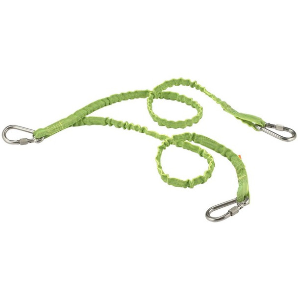 Squids 3311 Twin Leg Stainless Triple Carabiner Tool Lanyard - 15lbs - 1 Each - 15 lb Load Capacity - Standard - Carabiner Attachment - 42" Length - Lime - Nylon Webbing, Stainless Steel