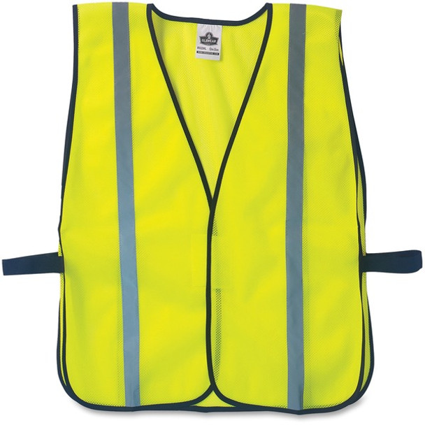 GloWear Lime Standard Vest - Standard Size - Fabric - Lime - High Visibility, Comfortable, Machine Washable, Breathable, Hook & Loop Closure, Reflective - 1 Each
