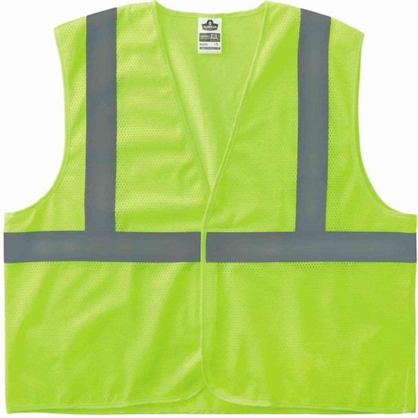 GloWear 8205HL Super Econo Mesh Vest - Recommended for: Construction, Emergency, Warehouse, Baggage Handling - Extra Small Size - Hook & Loop Closure - Polyester Mesh, Mesh Fabric - Lime - Lightweight, High Visibility, Reflective - 1 Each