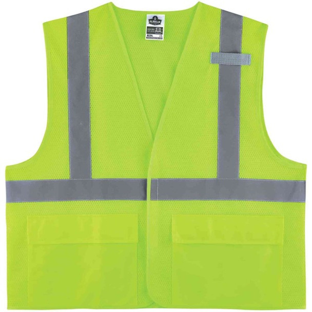 GloWear 8220HL Type R Class 2 Standard Mesh Vest - 2-Xtra Large/3-Xtra Large Size - Hook & Loop Closure - Mesh Fabric, Polyester Mesh - Lime - Pocket, Mic Tab, Reflective - 1 Each