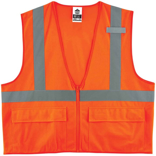 GloWear 8225Z Type R Class 2 Standard Solid Vest - Small/Medium Size - Zipper Closure - Fabric, Polyester - Orange - Pocket, Mic Tab, Reflective - 1 Each