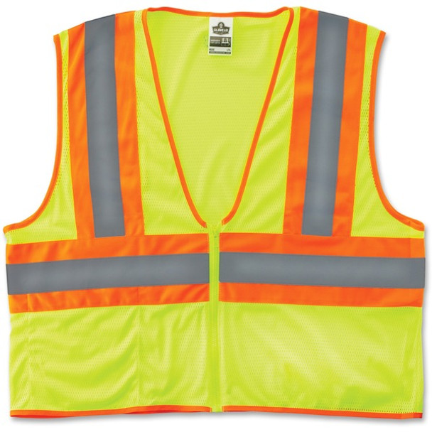 GloWear Class 2 Two-tone Lime Vest - Large/Extra Large Size - Lime - Reflective, Machine Washable, Lightweight, Pocket, Zipper Closure - 1 Each