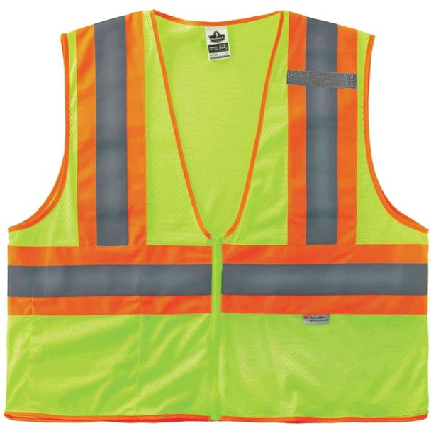 GloWear 8230Z Type R Class 2 Two-Tone Vest - 2-Xtra Large/3-Xtra Large Size - Zipper Closure - Mesh Fabric, Polyester Mesh - Lime - Pocket, Mic Tab, Reflective - 1 Each