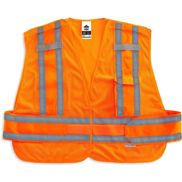 GloWear 8244PSV Type P Class 2 Expandable Public Safety Vest - Medium/Large Size - Hook & Loop Closure - Orange - Adjustable, Reflective, Mic Tab, Pocket, Expandable Side - 1 Each