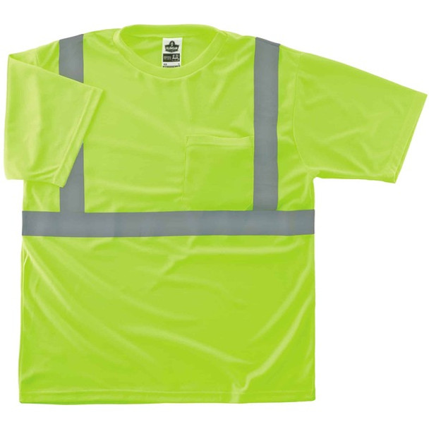 GloWear 8289 Type R Class 2 T-Shirt - Extra Small (XS) Size - Fabric, Polyester - Lime