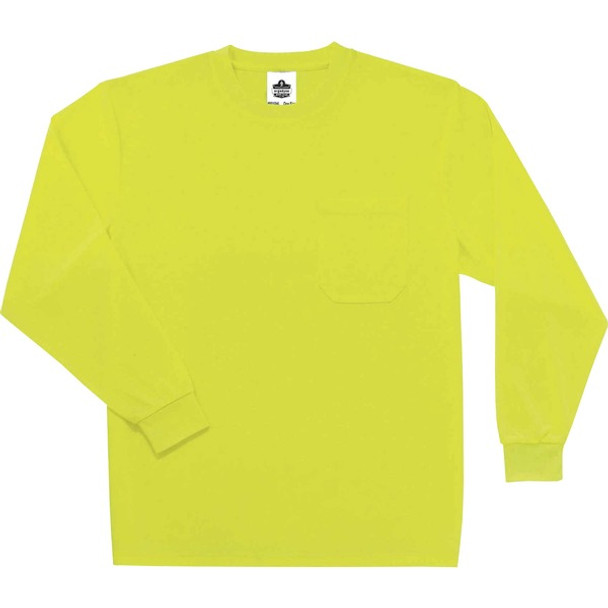 GloWear 8091 Non-Certified Long Sleeve T-Shirt - 2XL Size - Polyester - Lime