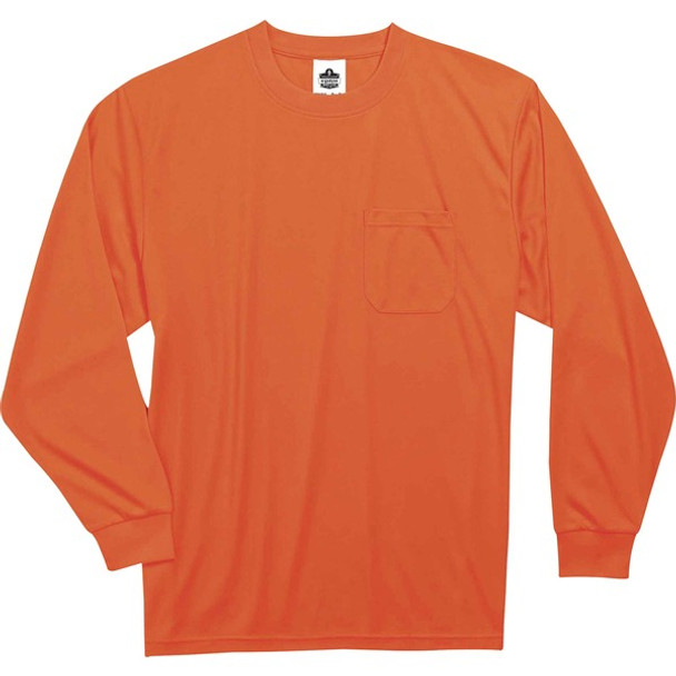 GloWear 8091 Non-Certified Long Sleeve T-Shirt - Large Size - Polyester - Orange