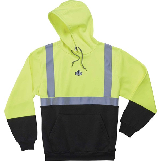 GloWear 8293 Type R Class 2 Front Hooded Sweatshirt - 3XL Size Hood Collar - Black, Lime - Polar Fleece