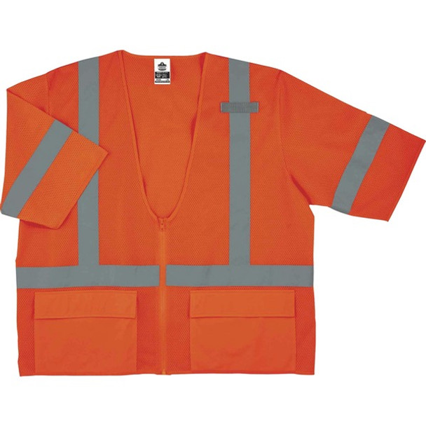 GloWear 8320Z Type R Class 3 Standard Vest - 2-Xtra Large/3-Xtra Large Size - Zipper Closure - Polyester Mesh - Orange - Pocket, Mic Tab, Reflective - 1 Each