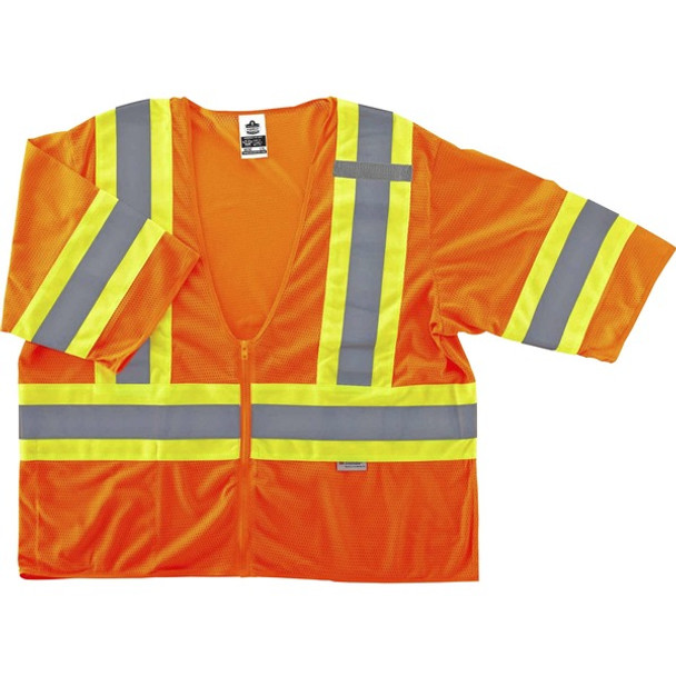 GloWear 8330Z Type R Class 3 Two-Tone Vest - Large/Extra Large Size - Zipper Closure - Polyester Mesh - Orange - Pocket, Mic Tab, Reflective - 1 Each