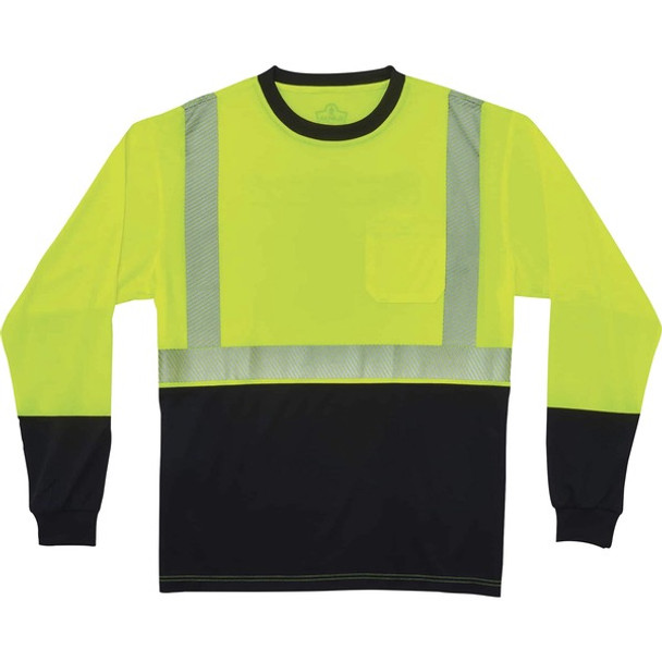 GloWear 8281BK Type R Class 2 Front Long Sleeve T-Shirt - Medium Size - Polyester - Lime, Black