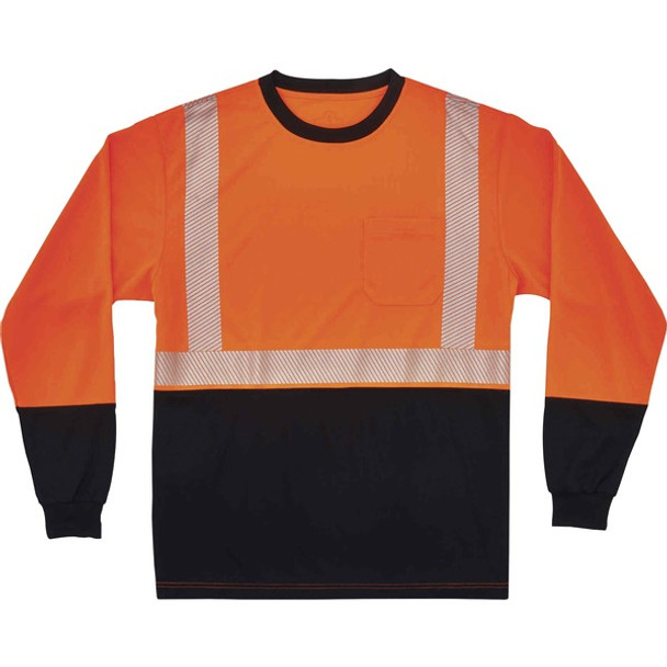 GloWear 8281BK Type R Class 2 Front Long Sleeve T-Shirt - Small Size - Polyester - Orange, Black