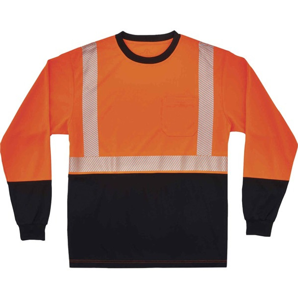 GloWear 8281BK Type R Class 2 Front Long Sleeve T-Shirt - Large Size - Polyester - Orange, Black