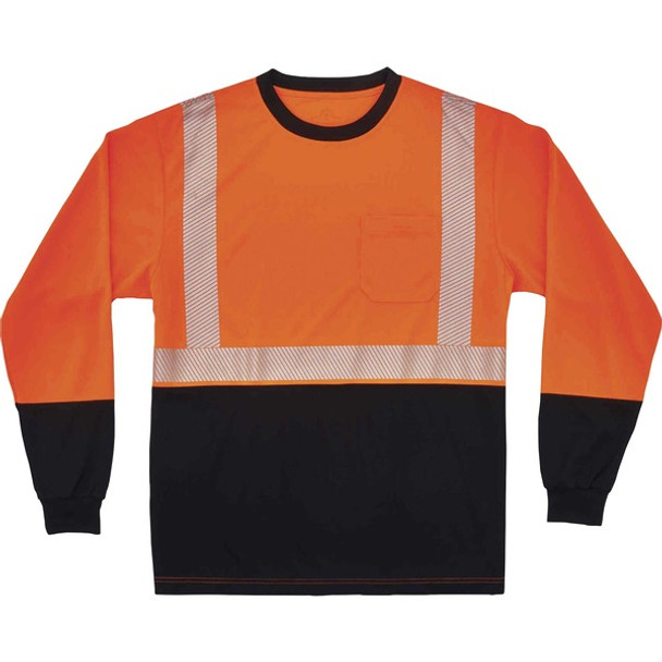 GloWear 8281BK Type R Class 2 Front Long Sleeve T-Shirt - 5XL Size - Polyester - Orange, Black