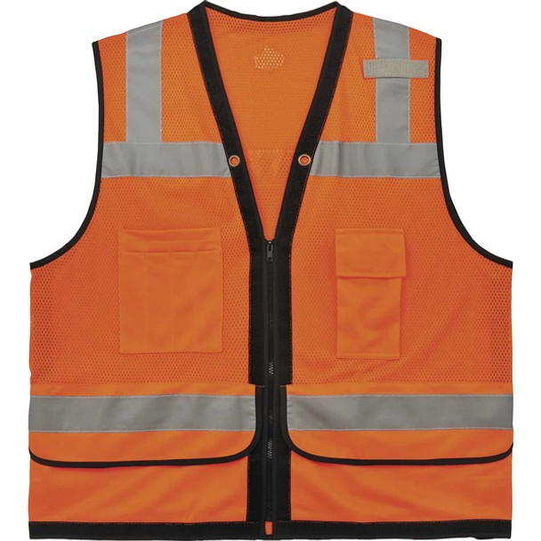 GloWear 8253HDZ Type R Class 2 Heavy-Duty Mesh Surveyors Vest - Large/Extra Large Size - Zipper Closure - Polyester Mesh - Orange - Pocket, Mic Tab, Reflective, Breathable, Heavy Duty - 1 Each