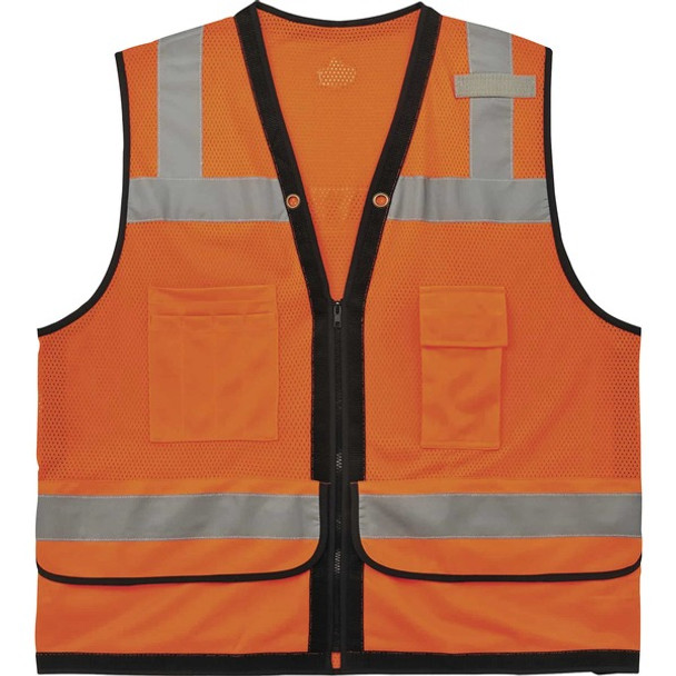 GloWear 8253HDZ Type R Class 2 Heavy-Duty Mesh Surveyors Vest - 4-Xtra Large/5-Xtra Large Size - Zipper Closure - Polyester Mesh - Orange - Pocket, Mic Tab, Reflective, Breathable, Heavy Duty - 1 Each