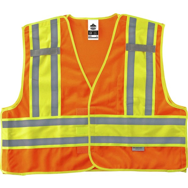 GloWear 8245PSV Type P Class 2 Public Safety Vest - Small/Medium Size - Hook & Loop Closure - Poly, Poly - Orange - Reflective, Pocket, Mic Tab, Two-tone - 1 Each