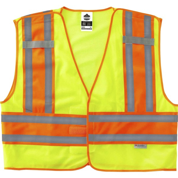 GloWear 8245PSV Type P Class 2 Public Safety Vest - 2-Xtra Large/3-Xtra Large Size - Hook & Loop Closure - Poly, Poly - Lime - Reflective, Pocket, Mic Tab, Two-tone - 1 Each