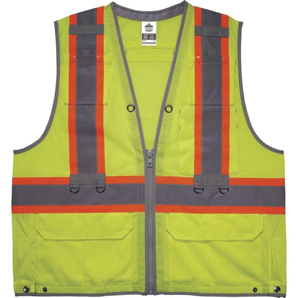GloWear 8231TV Hi-Vis Tool Tethering Safety Vest - Type R Class 2 - Recommended for: Construction, Utility, Oil & Gas, Telecommunication, Power Generation - Large/Extra Large Size - Lime - Chest Pocket, Retractable Pocket - 1 Each