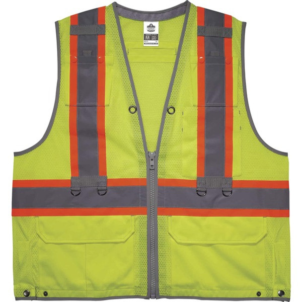 GloWear 8231TV Hi-Vis Tool Tethering Safety Vest - Type R Class 2 - Recommended for: Construction, Utility, Oil & Gas, Telecommunication, Power Generation - 2-Xtra Large/3-Xtra Large Size - Lime - Chest Pocket, Retractable Pocket - 1 Each