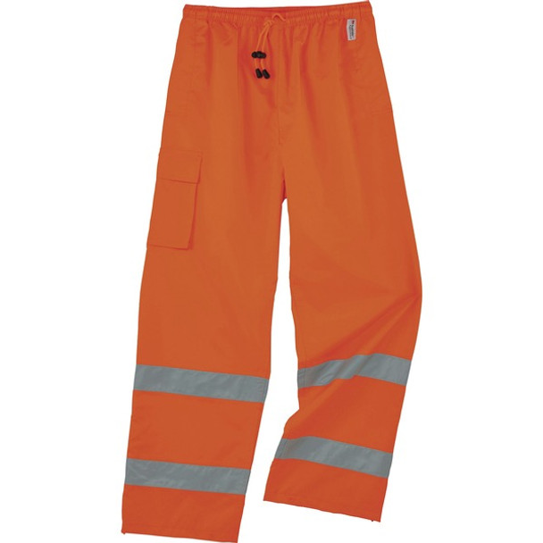 GloWear 8915 Class E Rain Pants - For Rain Protection - Small (S) Size - Orange - Polyurethane, 300D Oxford Polyester, Polyester Mesh