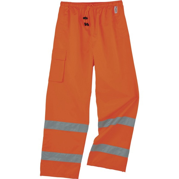 GloWear 8915 Class E Rain Pants - For Rain Protection - Large (L) Size - Orange - 300D Oxford Polyester, Polyurethane, Polyester Mesh