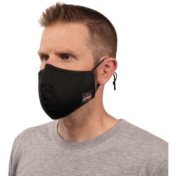 Skullerz 8800 Contoured Face Cover Mask 3-Pack - 2-Xtra Large/3-Xtra Large Size - Cotton Twill, Polyester - Black - Breathable, Adjustable Nose Clip, Adjustable Ear Loop, Anti-odor, Antimicrobial, Machine Washable, Quick Drying - 120 / Pack