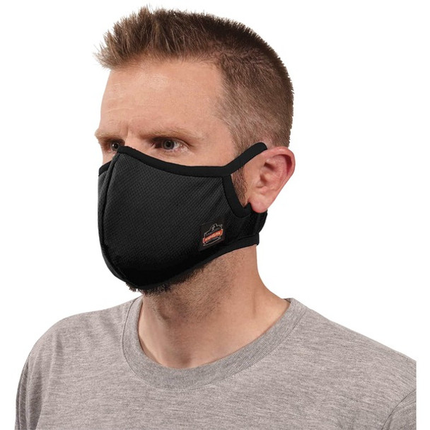 Skullerz 8802F(x) Contoured Face Mask with Filter - Small/Medium Size - Cotton Twill, Polyester - Black - Breathable, Adjustable Nose Clip, Adjustable Ear Loop, Anti-odor, Antimicrobial, Machine Washable, Quick Drying - 1 Each