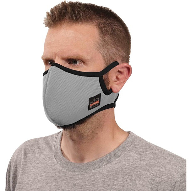 Skullerz 8802F(x) Contoured Face Mask with Filter - Small/Medium Size - Cotton Twill, Polyester - Gray - Breathable, Adjustable Nose Clip, Adjustable Ear Loop, Anti-odor, Antimicrobial, Machine Washable, Quick Drying - 1 Each
