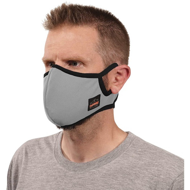 Skullerz 8802F(x) Contoured Face Mask with Filter - Large/Extra Large Size - Cotton Twill, Polyester - Gray - Breathable, Adjustable Nose Clip, Adjustable Ear Loop, Anti-odor, Antimicrobial, Machine Washable, Quick Drying - 1 Each