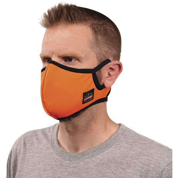 Skullerz 8802F(x) Contoured Face Mask with Filter - Small/Medium Size - Cotton Twill, Polyester - Orange - Breathable, Adjustable Nose Clip, Adjustable Ear Loop, Anti-odor, Antimicrobial, Machine Washable, Quick Drying - 1 Each