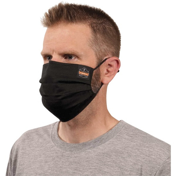 Skullerz 8801 Pleated Face Cover Mask - Cotton Twill, Polyester - Black - Adjustable Nose Clip, Adjustable Ear Loop, Anti-odor, Antimicrobial, Machine Washable, Quick Drying - 1 Pack