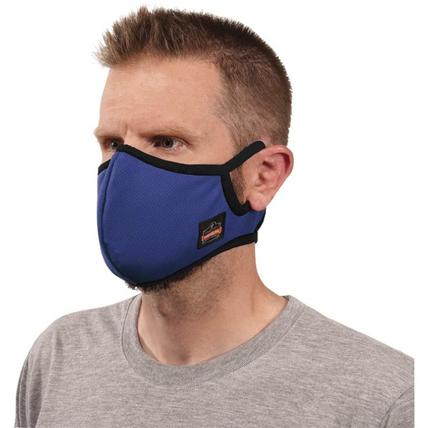 Skullerz 8802F(x) L/XL Blue Contoured Face Mask with Filter - Large/Extra Large Size - Cotton Twill, Polyester - Blue - Breathable, Adjustable Nose Clip, Adjustable Ear Loop, Anti-odor, Antimicrobial, Machine Washable, Quick Drying - 1 Each