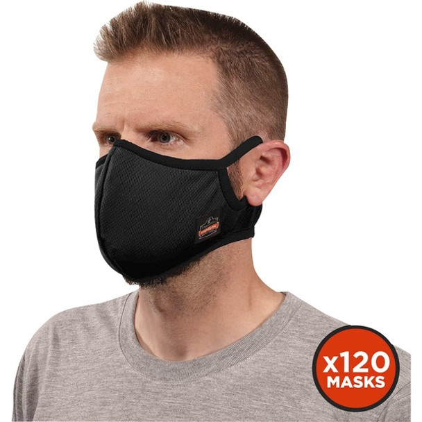 Skullerz 8802F(x)-Case Contoured Face Mask with Filter - Small/Medium Size - Cotton Twill, Polyester - Black - Breathable, Adjustable Nose Clip, Adjustable Ear Loop, Anti-odor, Antimicrobial, Machine Washable, Quick Drying - 120 / Carton