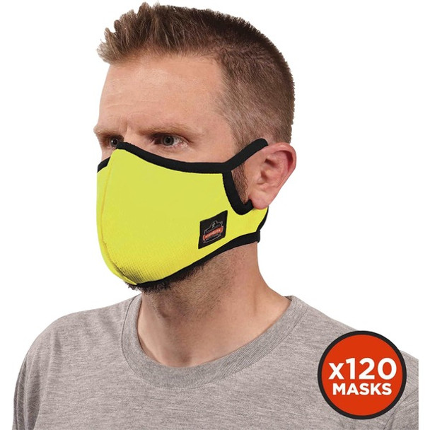 Skullerz 8802F(x)-Case Contoured Face Mask with Filter - Small/Medium Size - Cotton Twill, Polyester - Lime - Breathable, Adjustable Nose Clip, Adjustable Ear Loop, Anti-odor, Antimicrobial, Machine Washable, Quick Drying - 120 / Carton
