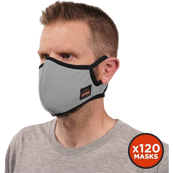 Skullerz 8802F(x)-Case Contoured Face Mask with Filter - Small/Medium Size - Cotton Twill, Polyester - Gray - Breathable, Adjustable Nose Clip, Adjustable Ear Loop, Anti-odor, Antimicrobial, Machine Washable, Quick Drying - 120 / Carton