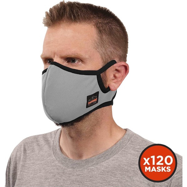Skullerz 8802F(x)-Case Contoured Face Mask with Filter - Large/Extra Large Size - Cotton Twill, Polyester - Gray - Breathable, Adjustable Nose Clip, Adjustable Ear Loop, Anti-odor, Antimicrobial, Machine Washable, Quick Drying - 120 / Carton