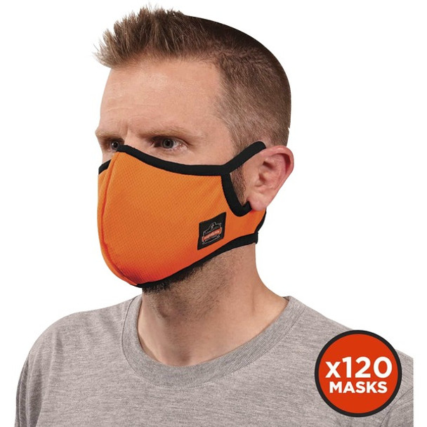 Skullerz 8802F(x)-Case Contoured Face Mask with Filter - Small/Medium Size - Cotton Twill, Polyester - Orange - Breathable, Adjustable Nose Clip, Adjustable Ear Loop, Anti-odor, Antimicrobial, Machine Washable, Quick Drying - 120 / Carton
