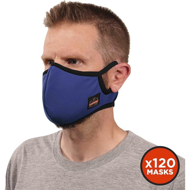 Skullerz 8802F(x)-Case Contoured Face Mask with Filter - Small/Medium Size - Cotton Twill, Polyester - Blue - Breathable, Adjustable Nose Clip, Adjustable Ear Loop, Anti-odor, Antimicrobial, Machine Washable, Quick Drying - 120 / Carton