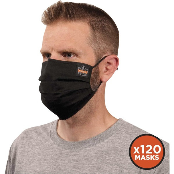 Skullerz 8801-Case Pleated Face Cover Mask - Cotton Twill, Polyester - Black - Breathable, Adjustable Nose Clip, Adjustable Ear Loop, Comfortable, Anti-odor, Antimicrobial, Machine Washable, Quick Drying - 120 / Carton