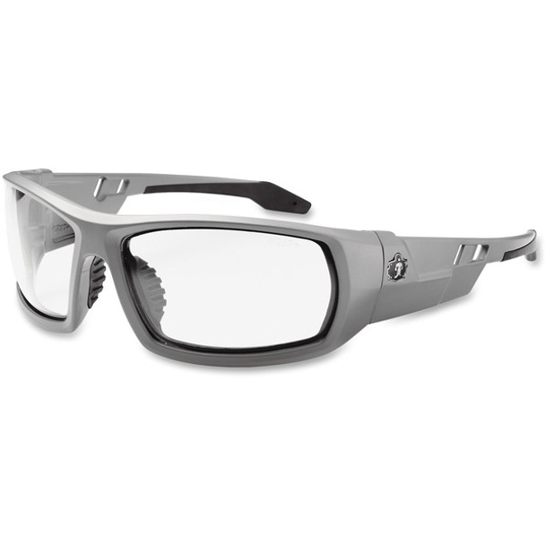 Ergodyne Clear Lens/Gray Frame Safety Glasses - Ultraviolet Protection - Clear Lens - Matte Gray Frame - Durable, Flexible, Non-slip, Scratch Resistant, Anti-fog, Perspiration Resistant, Comfortable - 1 Each