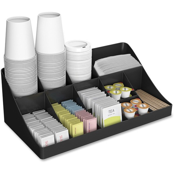 Mind Reader EMS Mind Coffee Condiment Organizer - 64 x Coffee/Tea Pod - 11 Compartment(s) - 9.8" Height x 18.9" Width6.6" Length - Easy to Clean - Black - Plastic - 1 Each