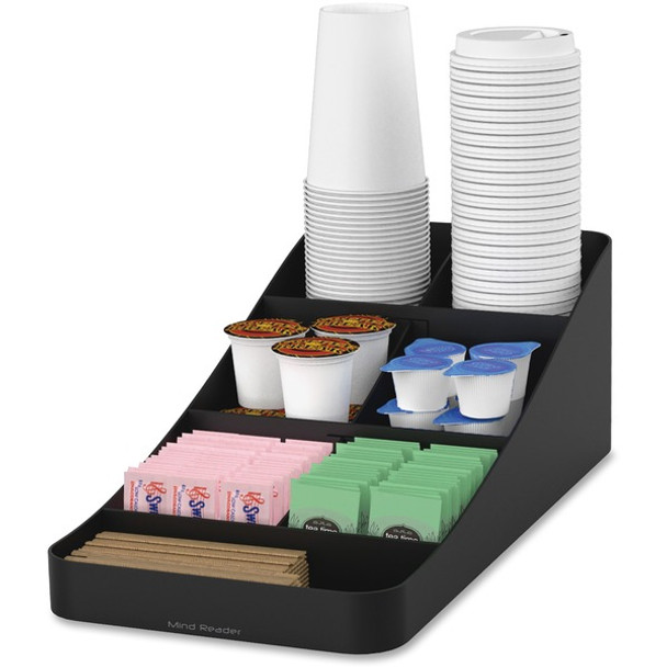 Mind Reader EMS Mind Trove 7-Condiment Coffee Organizer - 7 Compartment(s) - 5.3" Height x 7.8" Width x 16" Depth - Black - Plastic - 1 Each