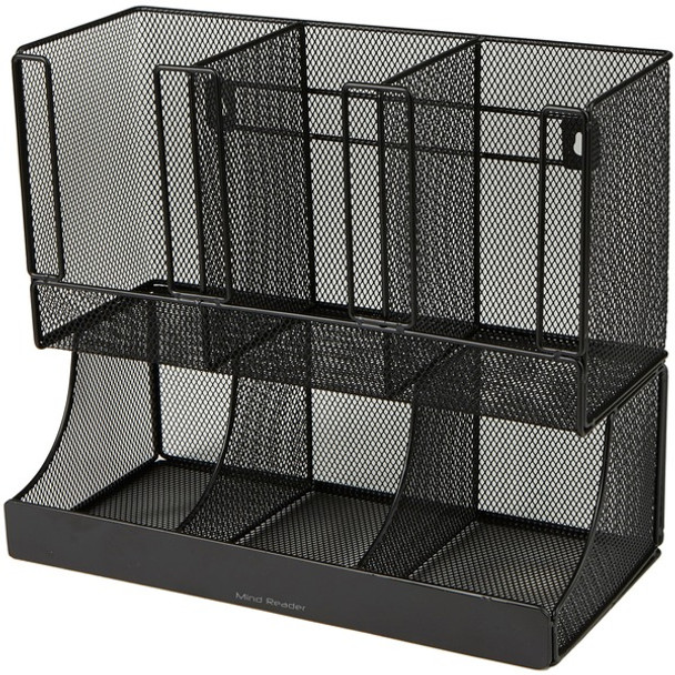 Mind Reader 6-Compartment Coffee Condiment Organizer - 6 Compartment(s) - 2 Tier(s) - 11.1" Height x 12.8" Width6.3" Length%Counter, Desktop, Tabletop - Durable, Lightweight, Easy to Clean, Food Safe - Black - Metal Mesh - 1 Each