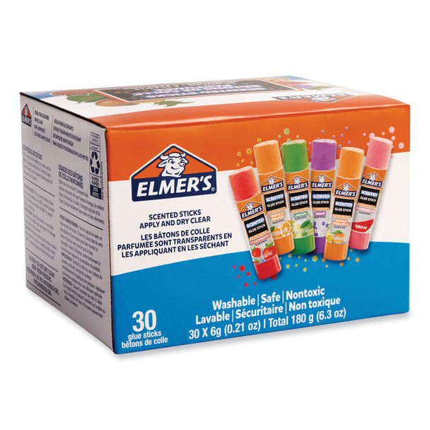 Clear School Glue Stick, Scented, Assorted, 0.21 oz, Dries Clear, 30/Pack