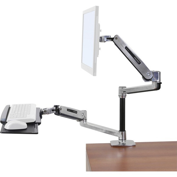 Ergotron WorkFit-LX Desk Mount for Flat Panel Display, Keyboard, Mouse - Polished Aluminum - Height Adjustable - 42" Screen Support - 29.76 lb Load Capacity - 100 x 100, 75 x 75, 200 x 100, 200 x 200 - VESA Mount Compatible - 1 Each